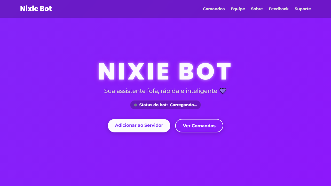 Preview do site da Nixie Bot